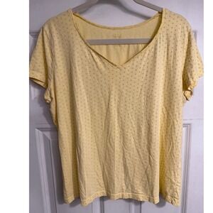 Talbots Womens Yellow Polka Dot V Neck T Shirt Size XL Cotton
